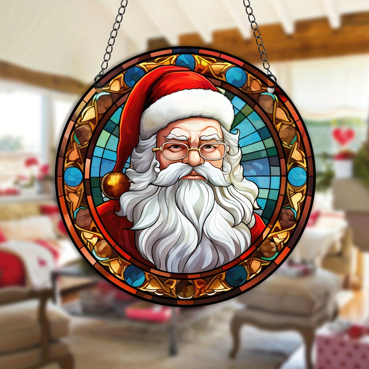 Santa Claus Window Decor Stained Suncatcher Wreath - Temu