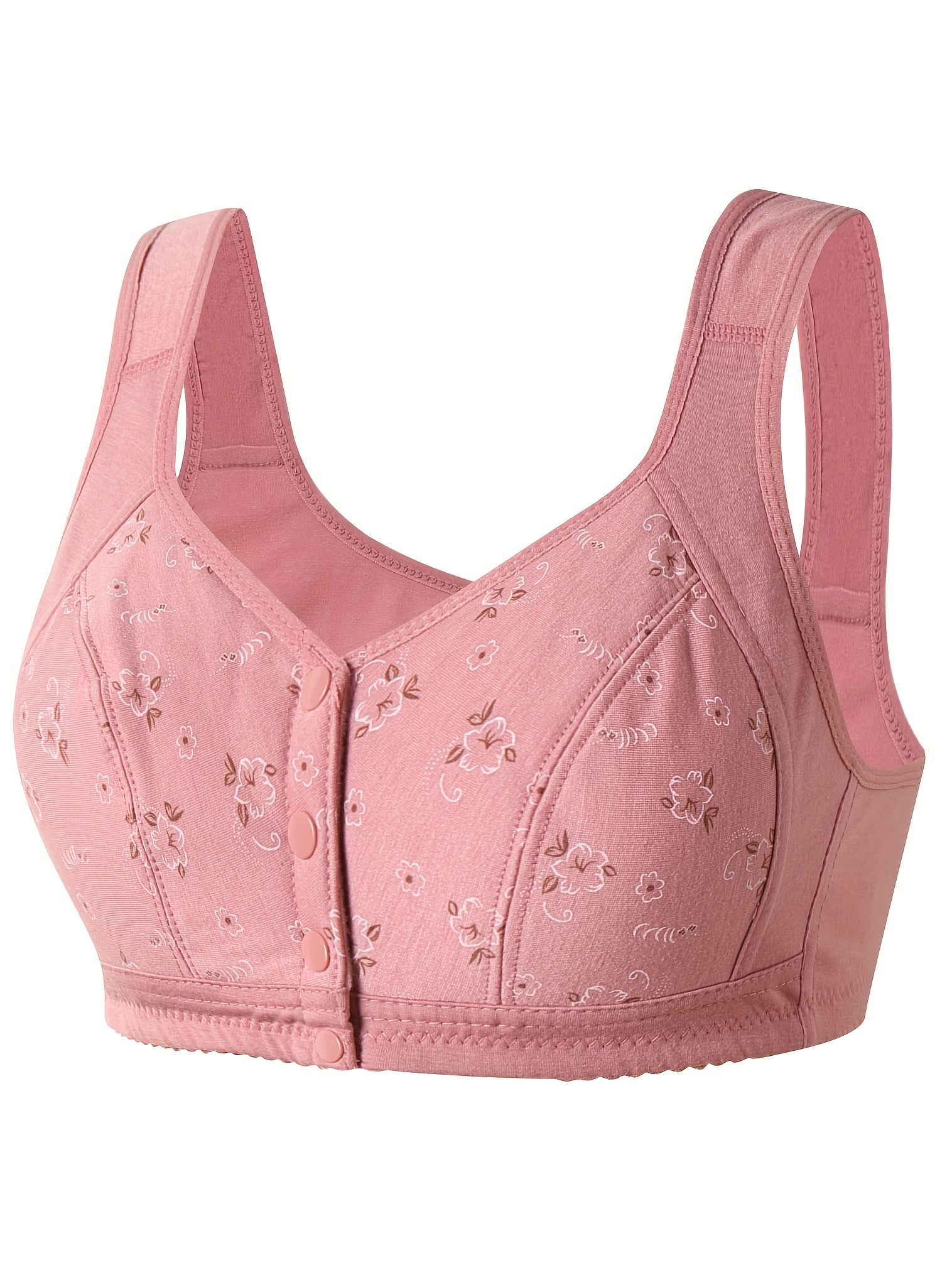 Pretty Comy Floral Wirefree Bra Front Button Bra for Women 