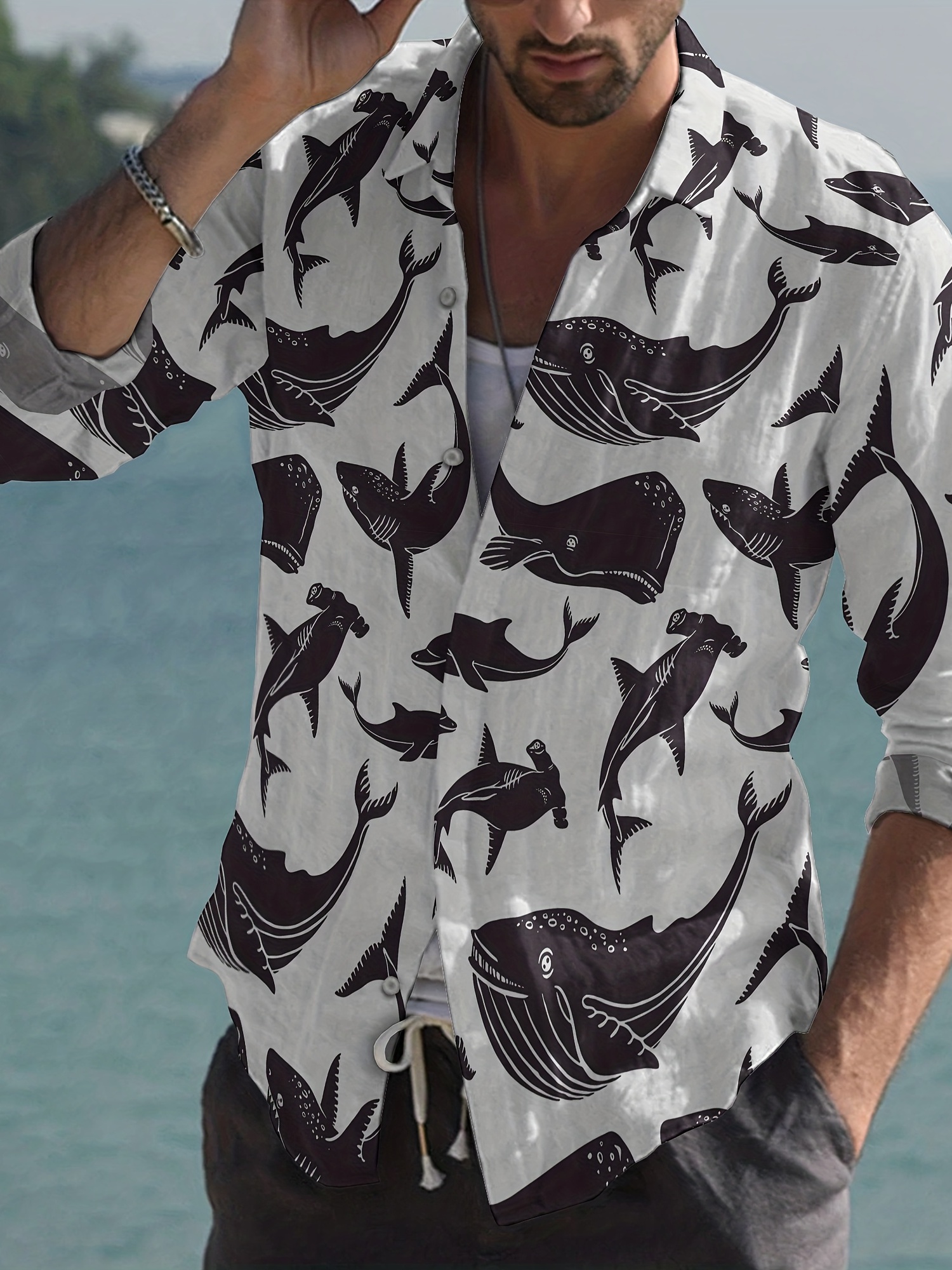 Men's Shark Print Hawaiian Shirt - Trendy and Comfy Summer Button Up