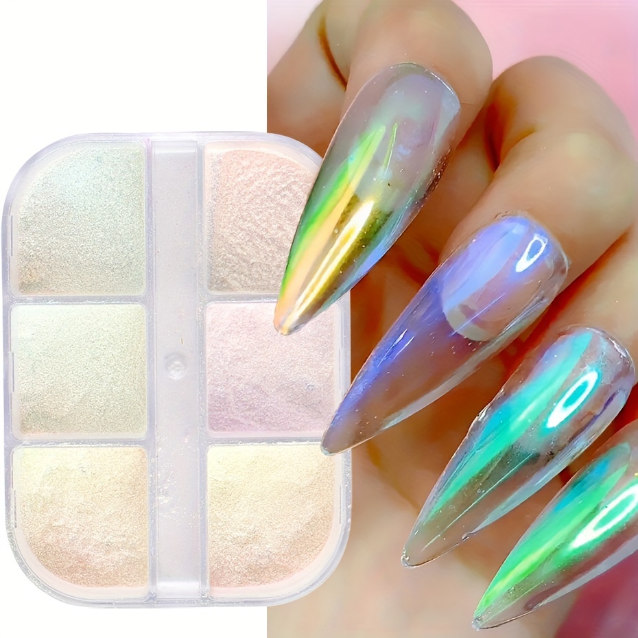 Mermaid Chrome Nail Powder - Green Pearl Iridescent Nails Powder Aurora  Chrome
