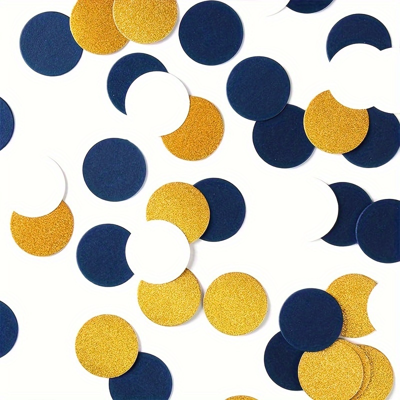 Image of 120pcs Navy Blue, White, And Golden Confetti Round Discs For Boys' Birthday Decorations, Graduation, Wedding, And Children's Party Tabletop Decorations