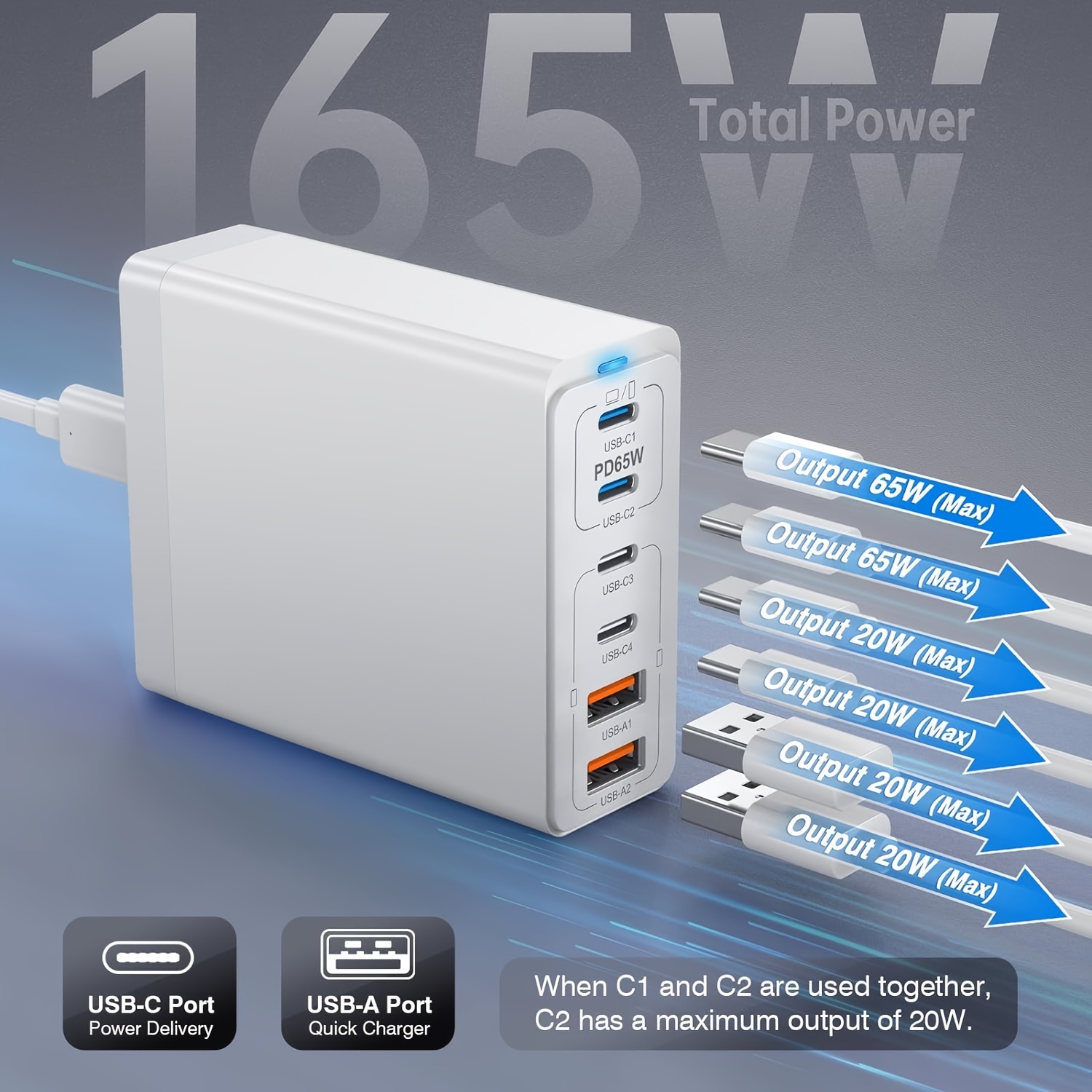 Fast USB C Charging Station, Total 100W 6-Port Charger Block with 4 USB-C  and 2 USB-A Ports Quick 3.0 Adapter Work for iPhone 15 14 13 12 Pro Max