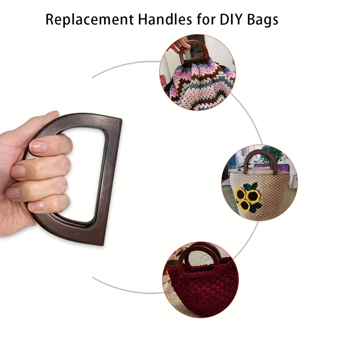 2Pcs D-shaped Bag Handle Plastic/Wood DIY Crocheted Handbag Handles Knitted Bag  Purse Handles Handcraft