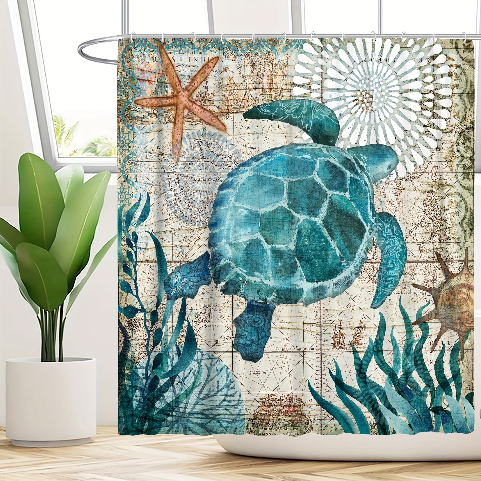 Turtle Shower Curtain Set Waterproof 12 Hooks Non slip - Temu