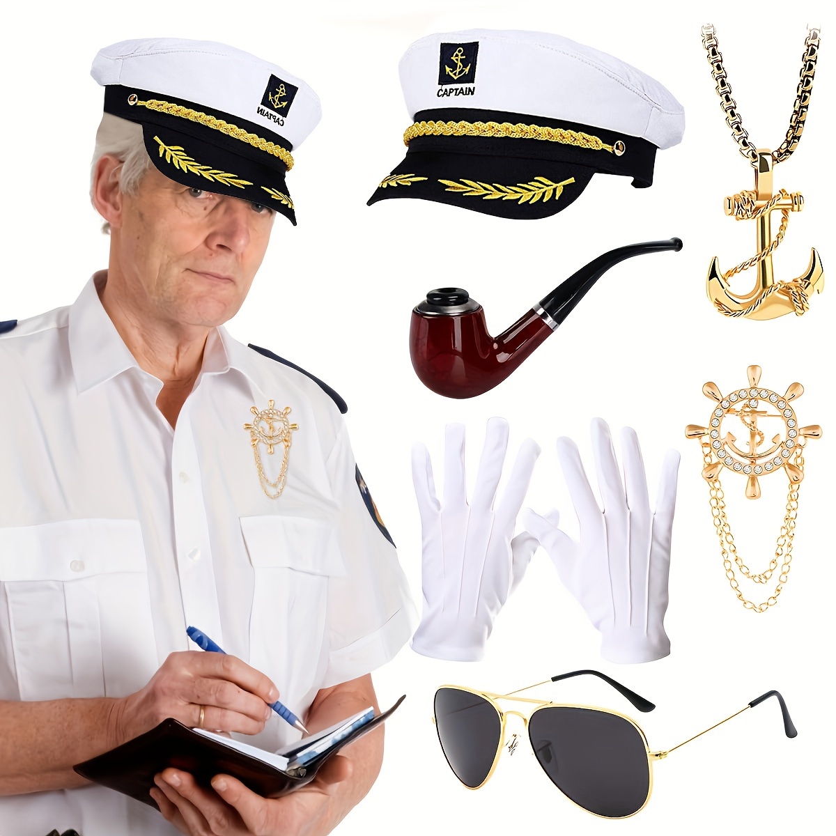 1pc White Captains Hat Adult Yacht Military Hats Boat Skipper Ship Sailor  Captain Costume Hat Adjustable Navy Marine Ideal Choice For Gifts - Toys &  Games - Temu