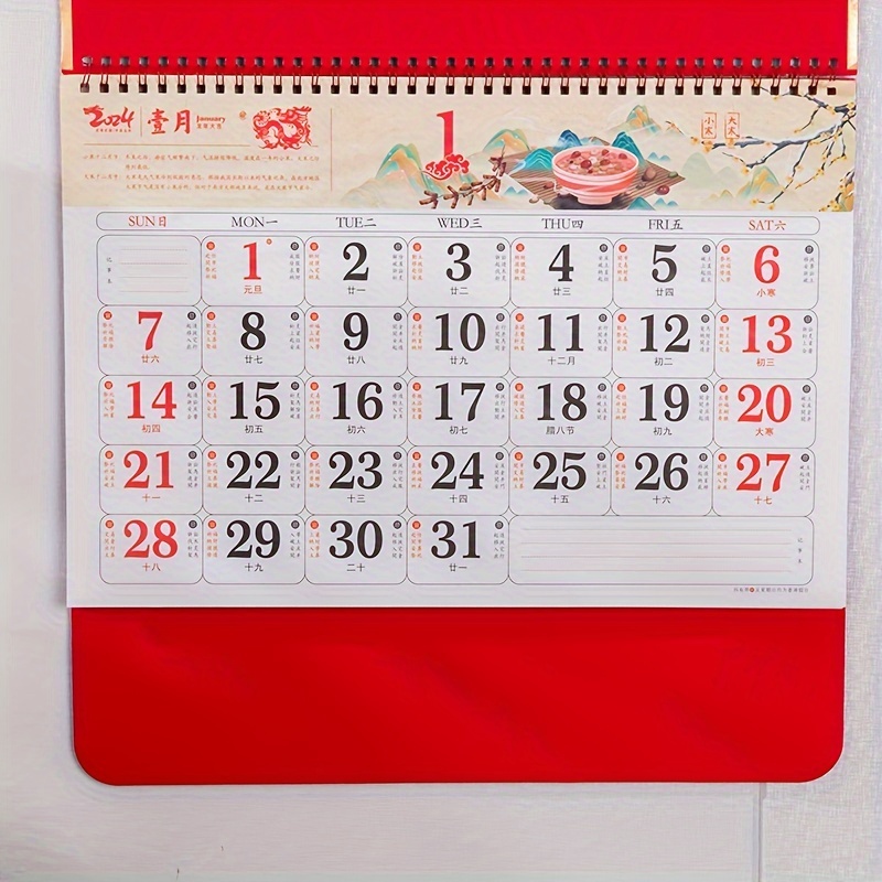 Calendario giornaliero cinese 2024, calendario giornaliero a strappo, Calendario da parete lunare 2024 con consigli Feng Shui