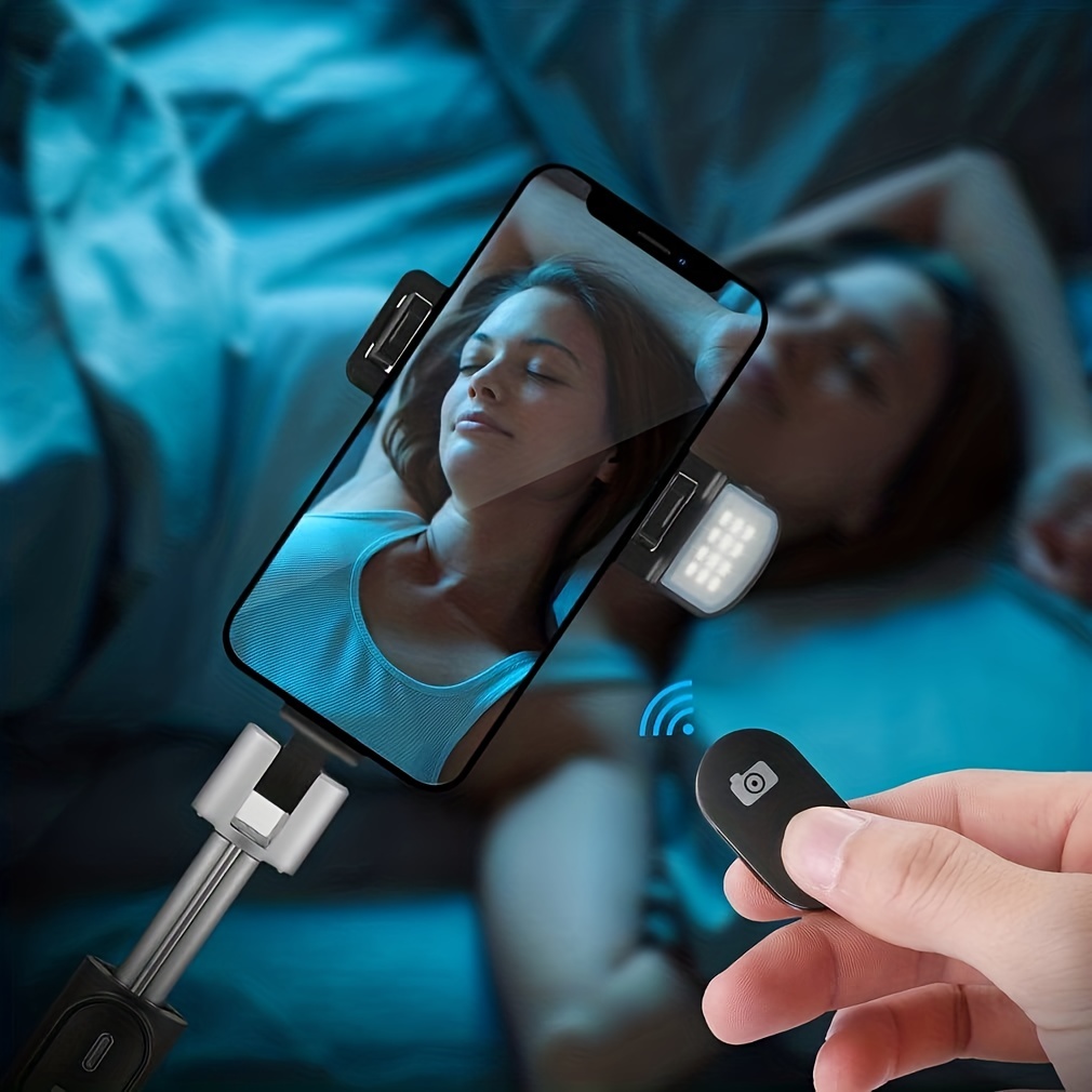 Selfie stick con luz de relleno, todo en uno, trípode portátil con control  remoto inalámbrico desmontable, compatible con iPhone 13/12/11 y Android