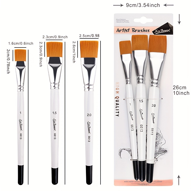 Flat Paint Brushes For Painting 3 Sized Craft Brushes Nylon - Temu