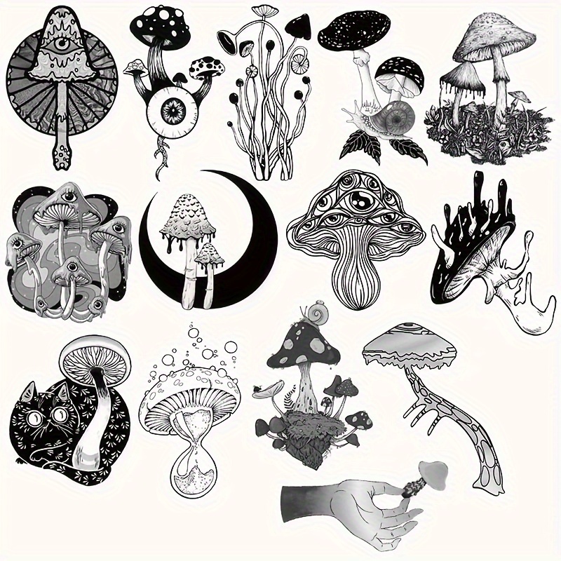 Magic Mushrooms Black and White Stickers Graphic by ArtFM · Creative Fabrica