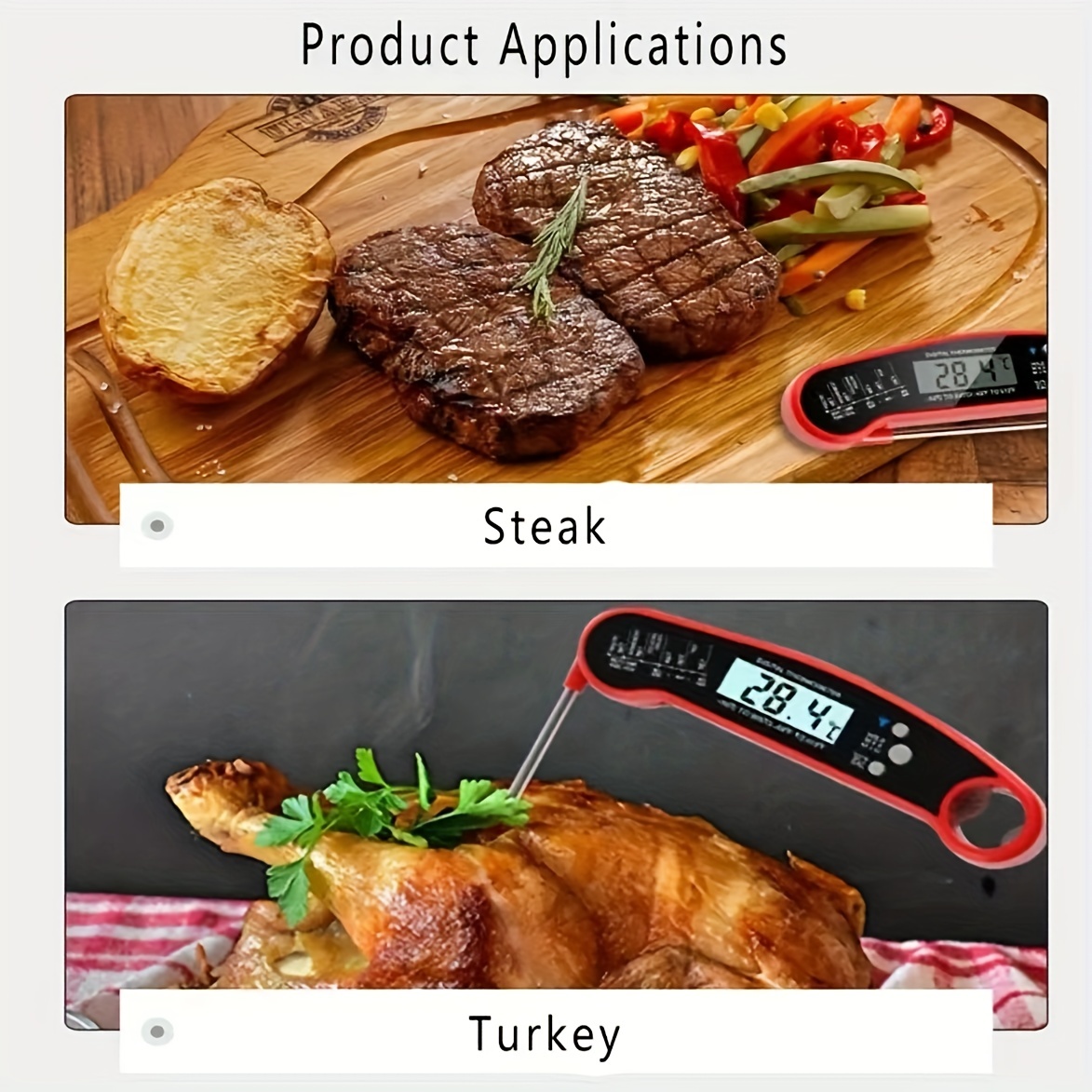 Termómetro digital de carne con sonda, termómetro de lectura instantánea  para alimentos para asar a la parrilla, cocinar en la cocina, hornear
