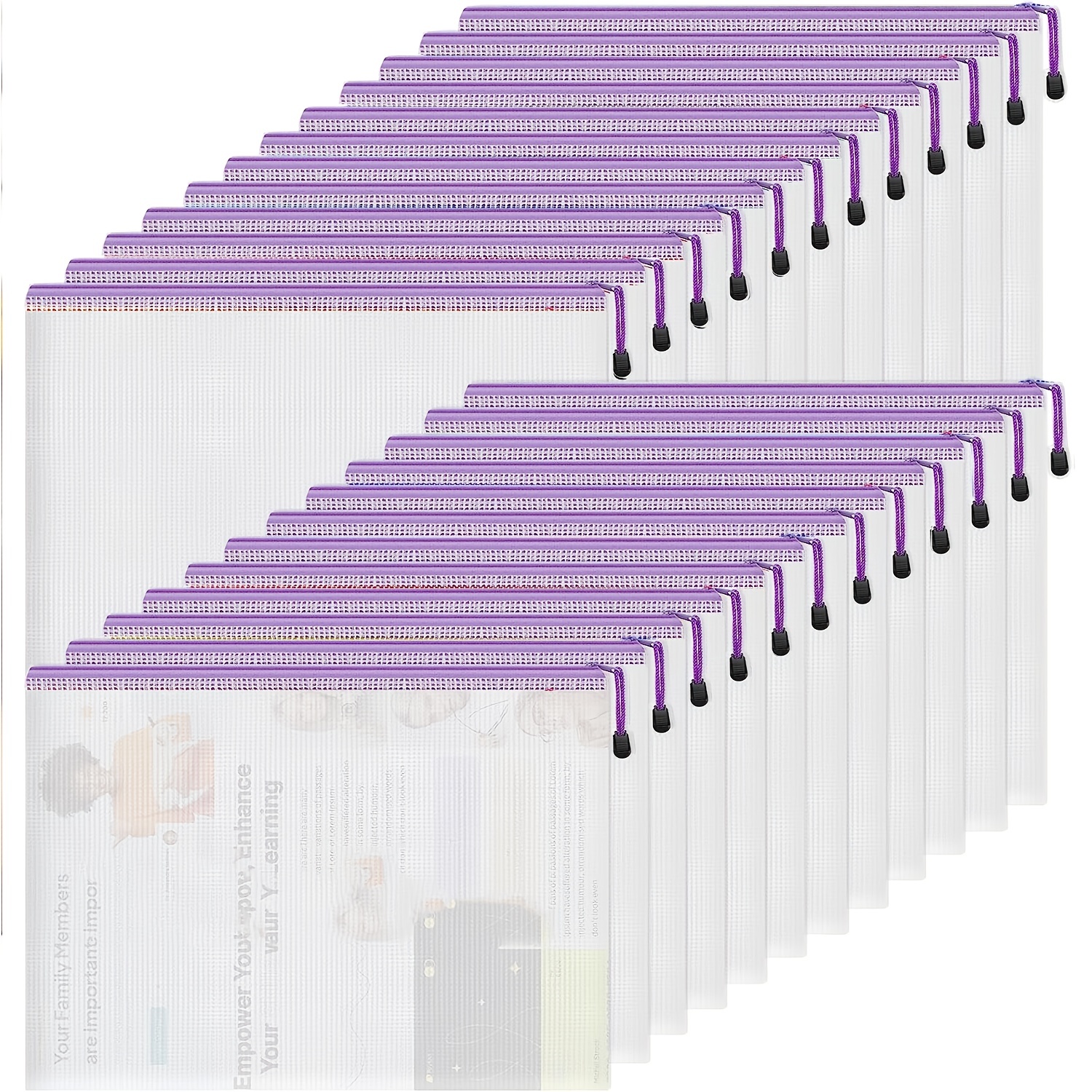 

16pcs Zipper Mesh Document Bag A5 Purple, Transparent Zipper Bag, Waterproof Zipper Bag For Craft Projects, Office Supplies Cosmetic Travel Storage