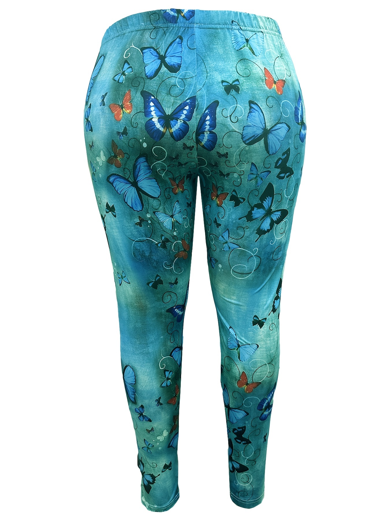 Plus Size Casual Leggings, Women's Plus Butterfly Print Wideband Waist High  * Slight Stretch Leggings