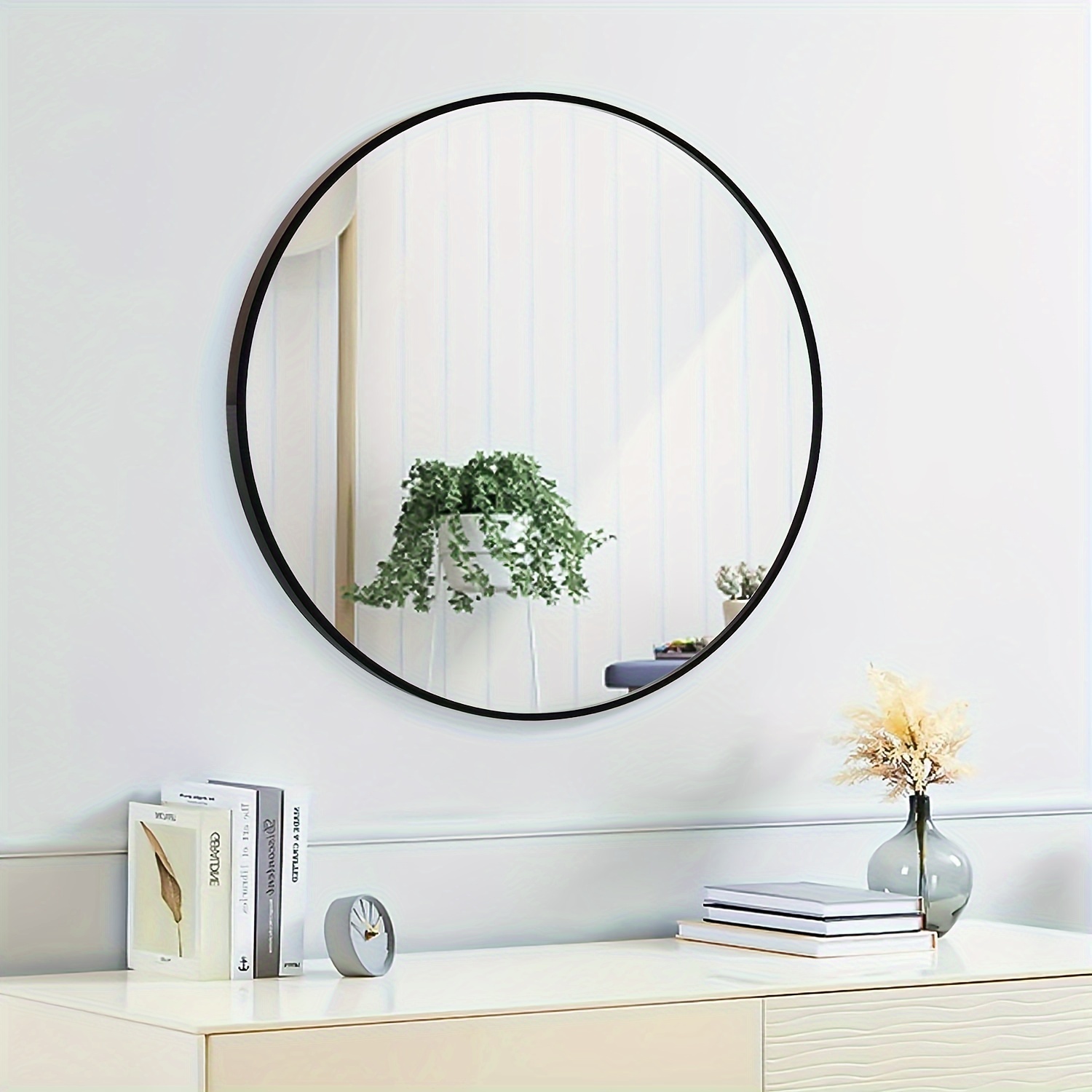 Espejo redondo, espejo redondo negro de 24 pulgadas, espejo redondo de  pared, marco de metal, espejo redondo de baño, espejos circulares para  pared