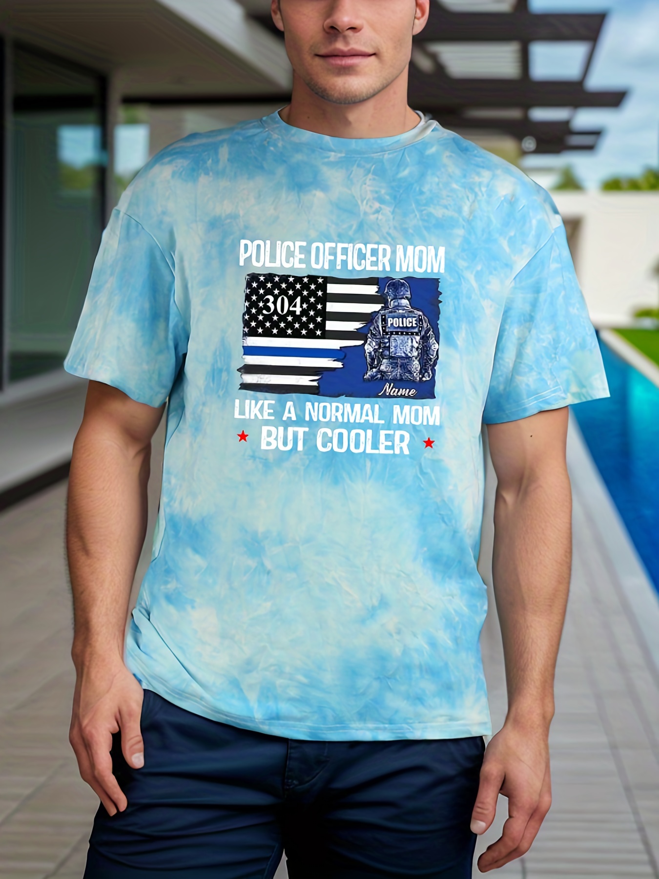 Police Officer Mom Flag Print Mens Tie Dye T Shirt Trendy - Temu