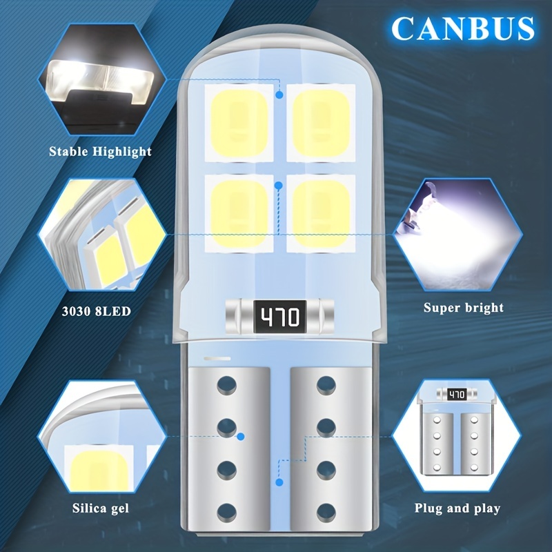 T10 Led Bulbs - 8smd 3030 6000k - Canbus Error Free - Interior