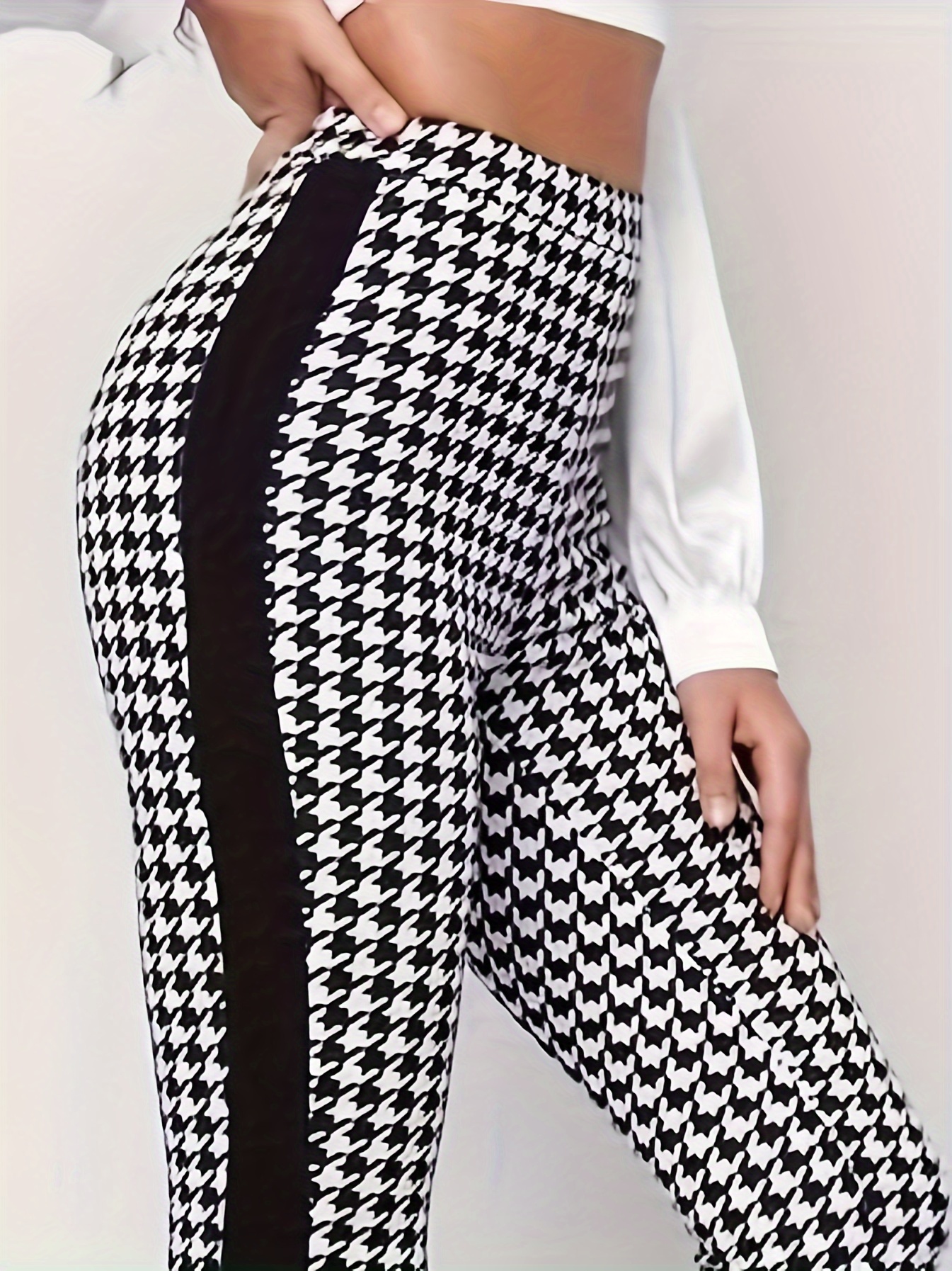 Women Trendy Casual Fashion Houndstooth Stretch Fabric Elastic Mid Waist  Ankle-Length Leggings at  Women's Clothing store