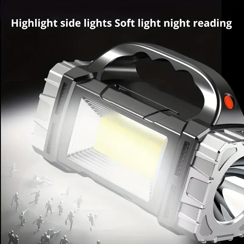 1pc solar portable light multi function outdoor led flashlight with cob side light and emergency flashing perfect for camping hiking and emergencies details 0