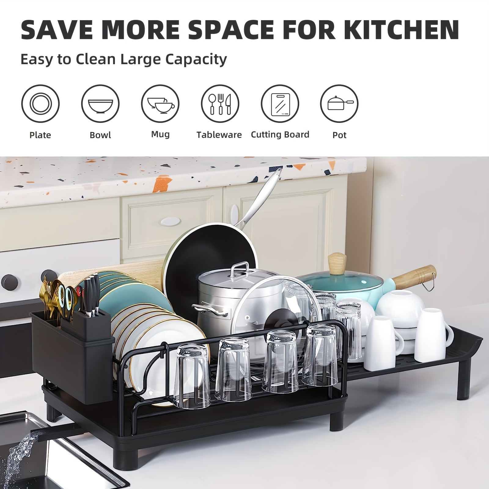  Extendable Dish Drying Rack,Space-Saving