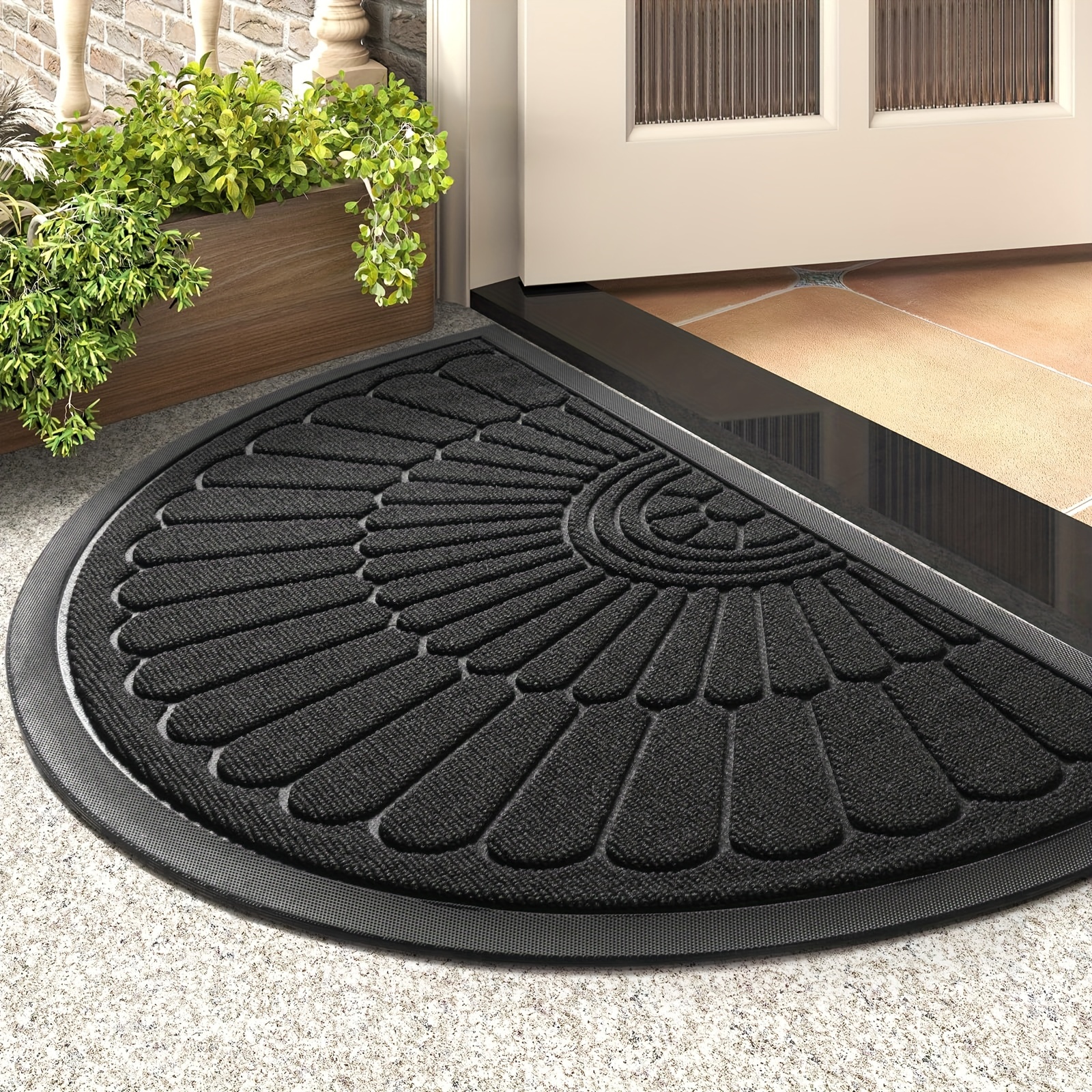 

1pc Door Mat Outdoor Indoor Entrance Doormat-semicircular Rubber Non Slip Front Door Mat For Entry Entryway For Muddy Paws And Shoes