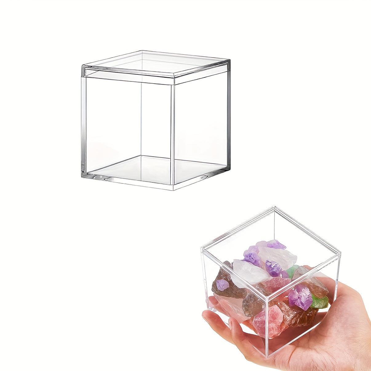4 morceaux de boîte de rangement carrée en plastique acrylique transparent  avec couvercle, petite boîte de stockage en plastique, récipient  transparent carré en boîte de pilules de bonbons A