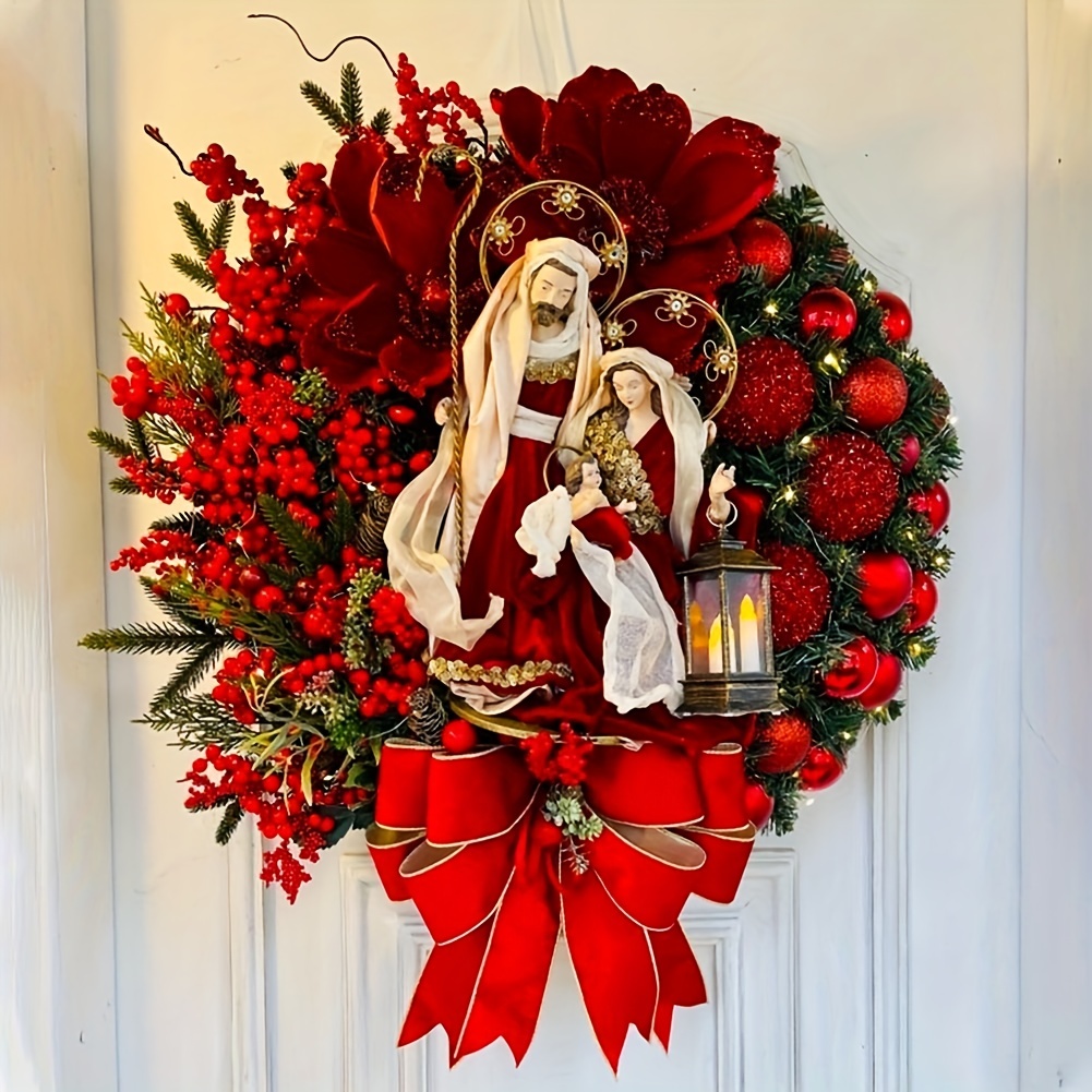 Christmas Wreath With Red Berries Christmas Decor Supplies - Temu
