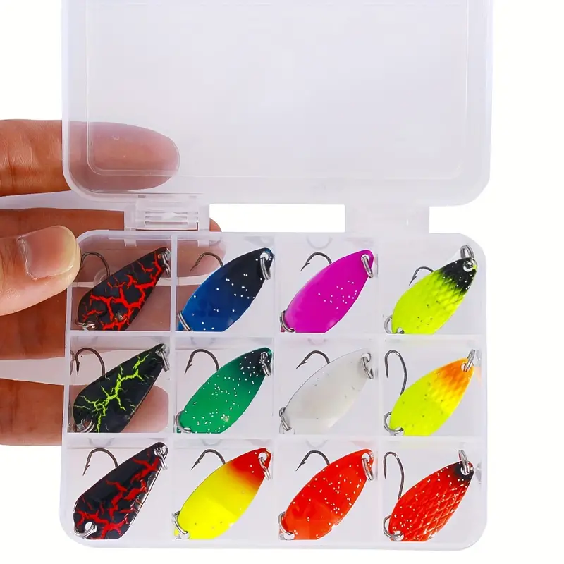 12pcs Premium Metal Spinner Spoon Trout Fishing Lure - Hard Bait with  Sequins and Paillettes for Added Attraction - Artificial Bait for Small and  Larg