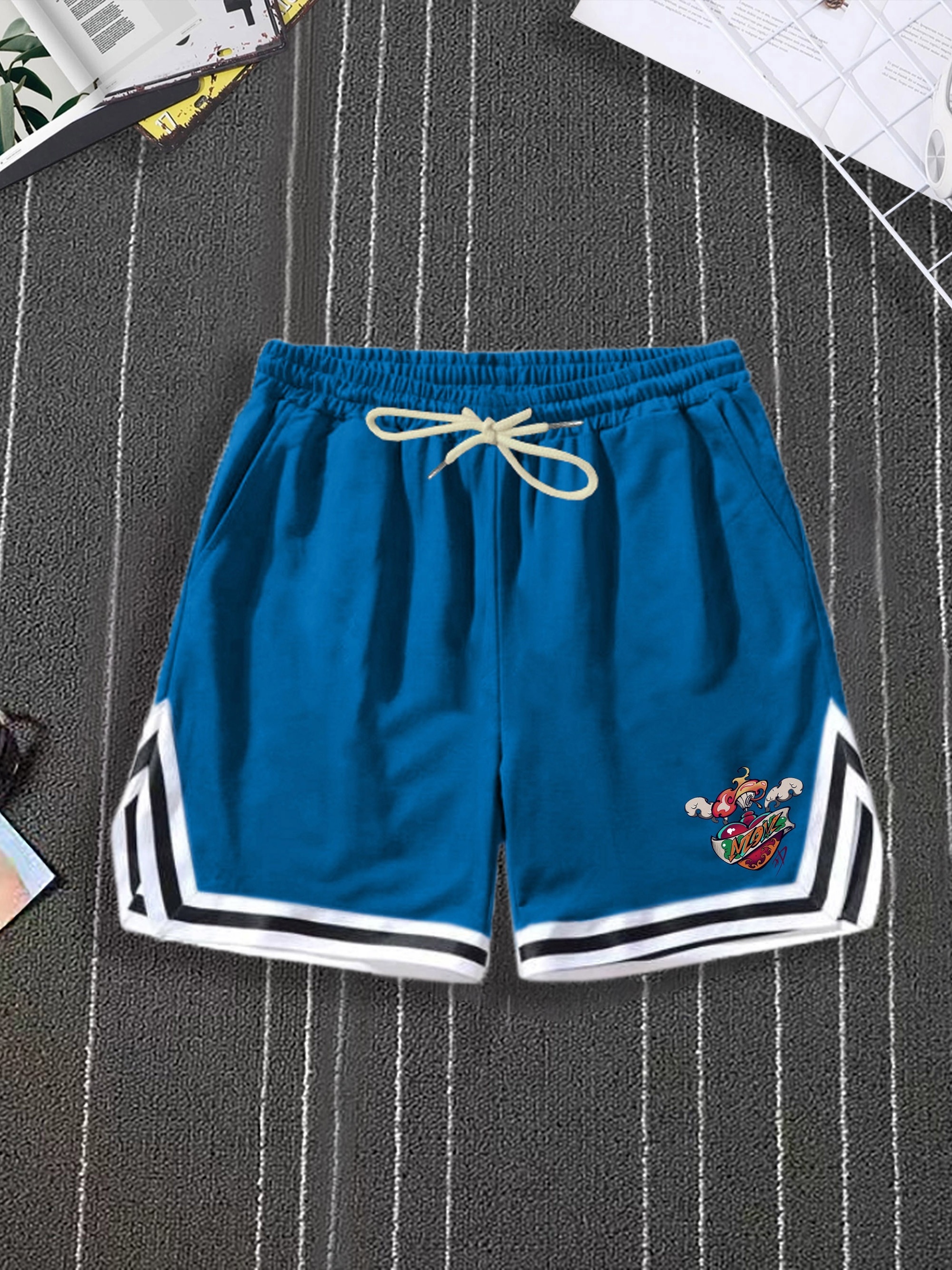 Letter Print Comfy Beach Shorts With Slant Pocket, Men's Casual Waist  Drawstring Shorts For Summer - Temu Japan