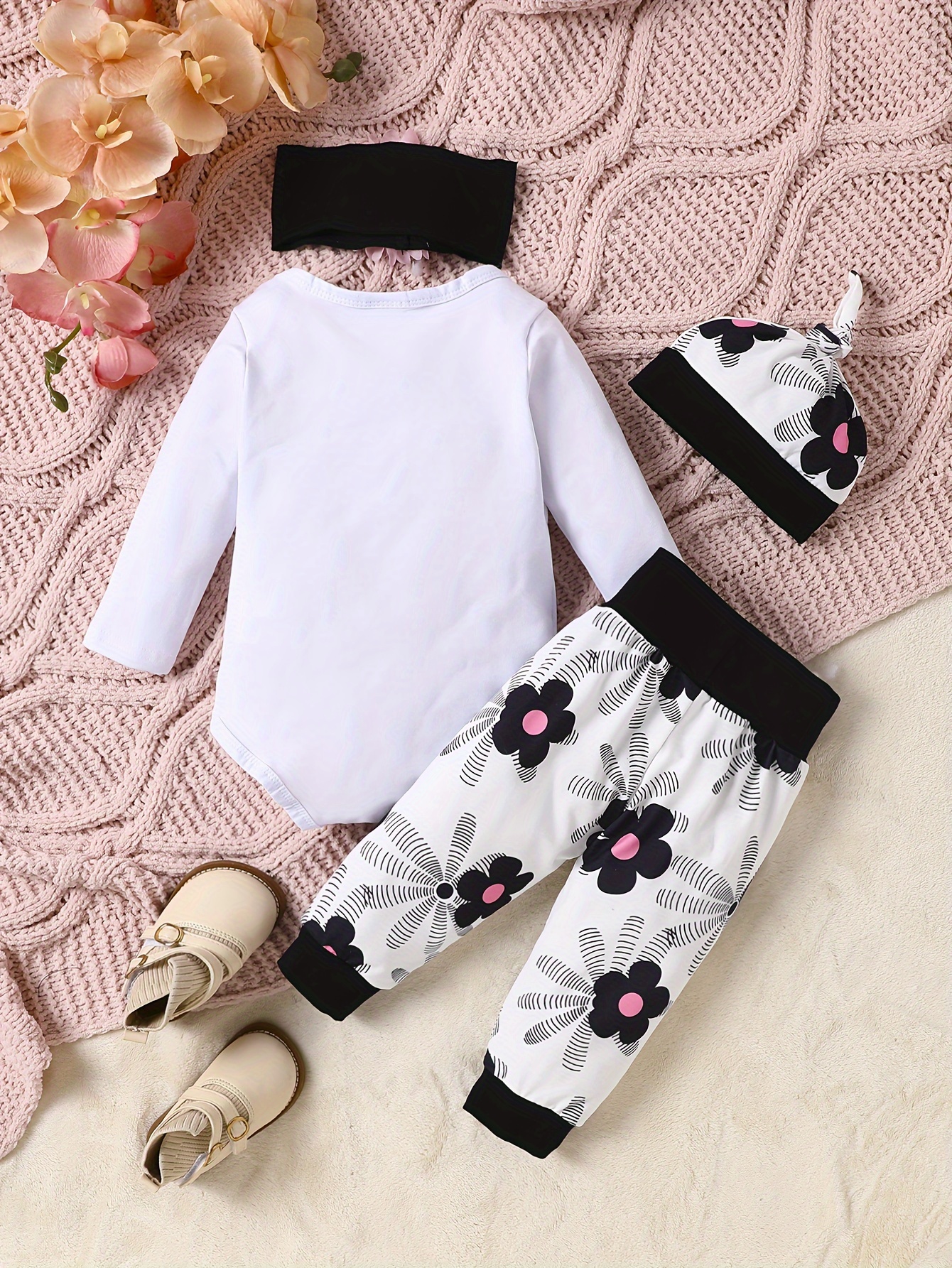 0-18 Meses Bebé Niñas Floral Impreso Manga Larga Pantalones Monos Y Diadema  gaojinjia