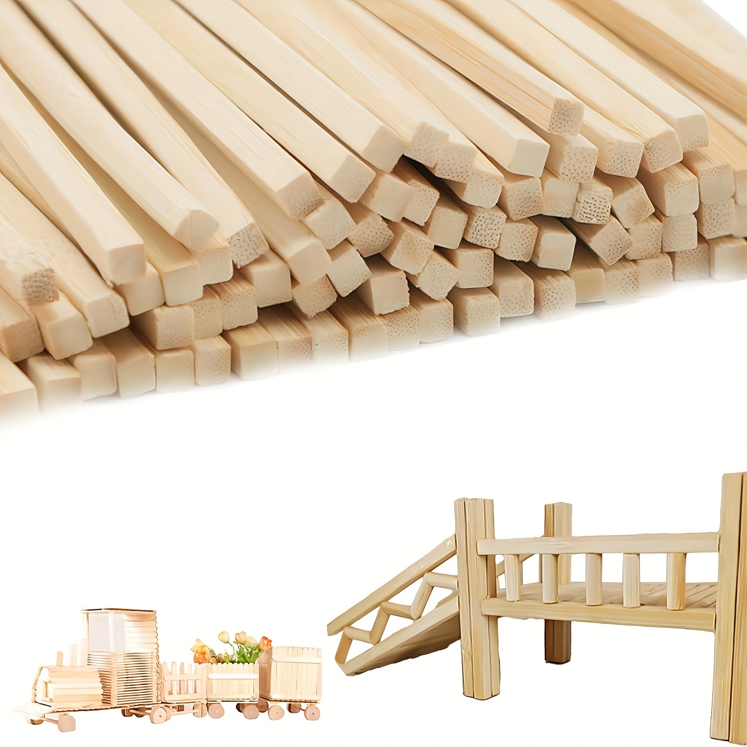 Balsa Wood Sticks Craft Square Wood Strips Wooden Dowel Sticks