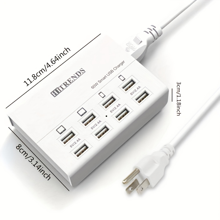 60W Chargeur USB Multi Appareils, Chargeur Rapide USB, 12 Ports