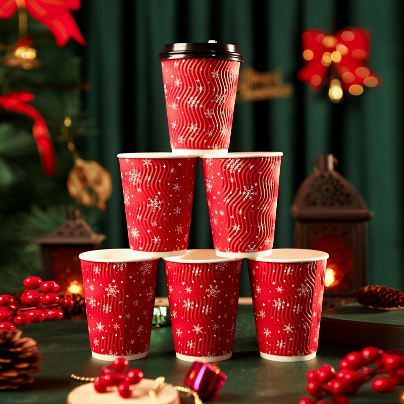Ginkgo Christmas Disposable Coffee Cups with Lids 12 oz, Santa Claus Paper