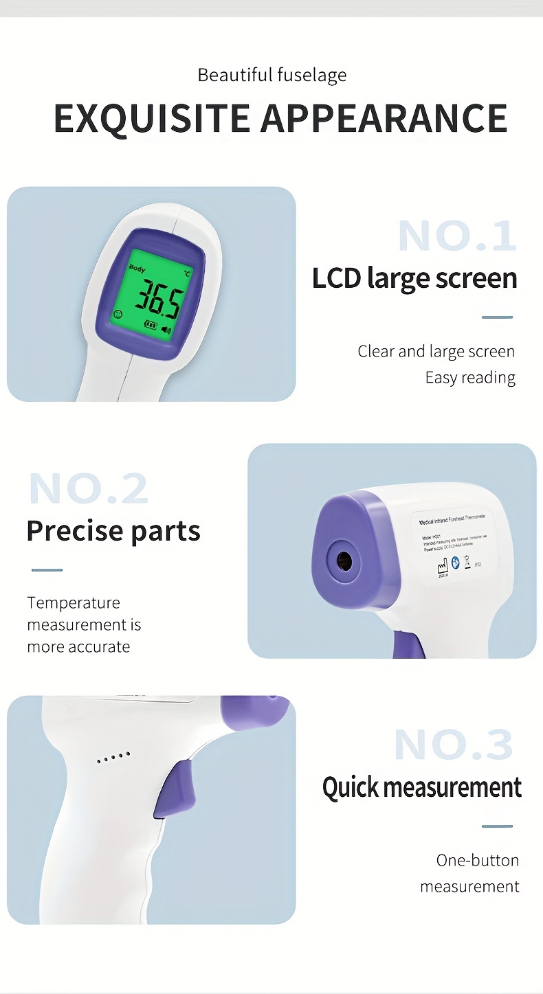 Amplim Paquete de 2 unidades. Termómetro digital infrarrojo para la frente  sin contacto de lujo y aspirador nasal a batería para adultos y bebés.
