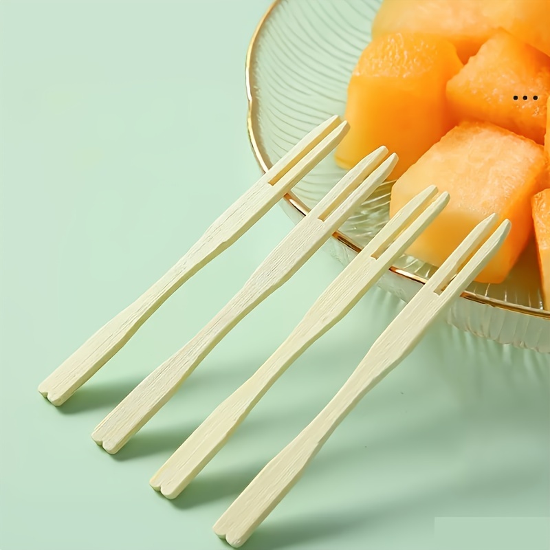 Green Bamboo Leaf Fruit Fork Chopsticks Cocktail Fork Lunch