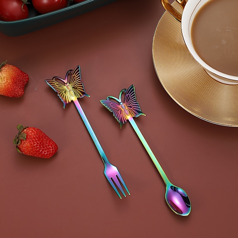 304 Stainless Steel Butterfly Spoon Fork Coffee Mixing Spoon - Temu