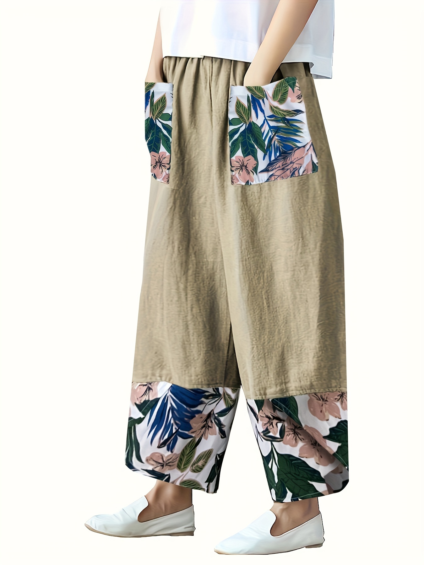 Plus Size Casual Pants Women's Plus Colorblock Stripe Print - Temu