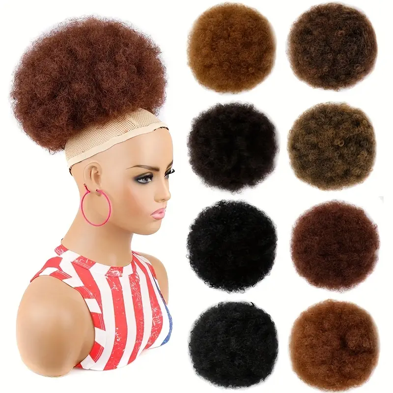 Afro Curly Ponytail Puff Balls Drawstring Short Ponytail Hair Extensions  For Women