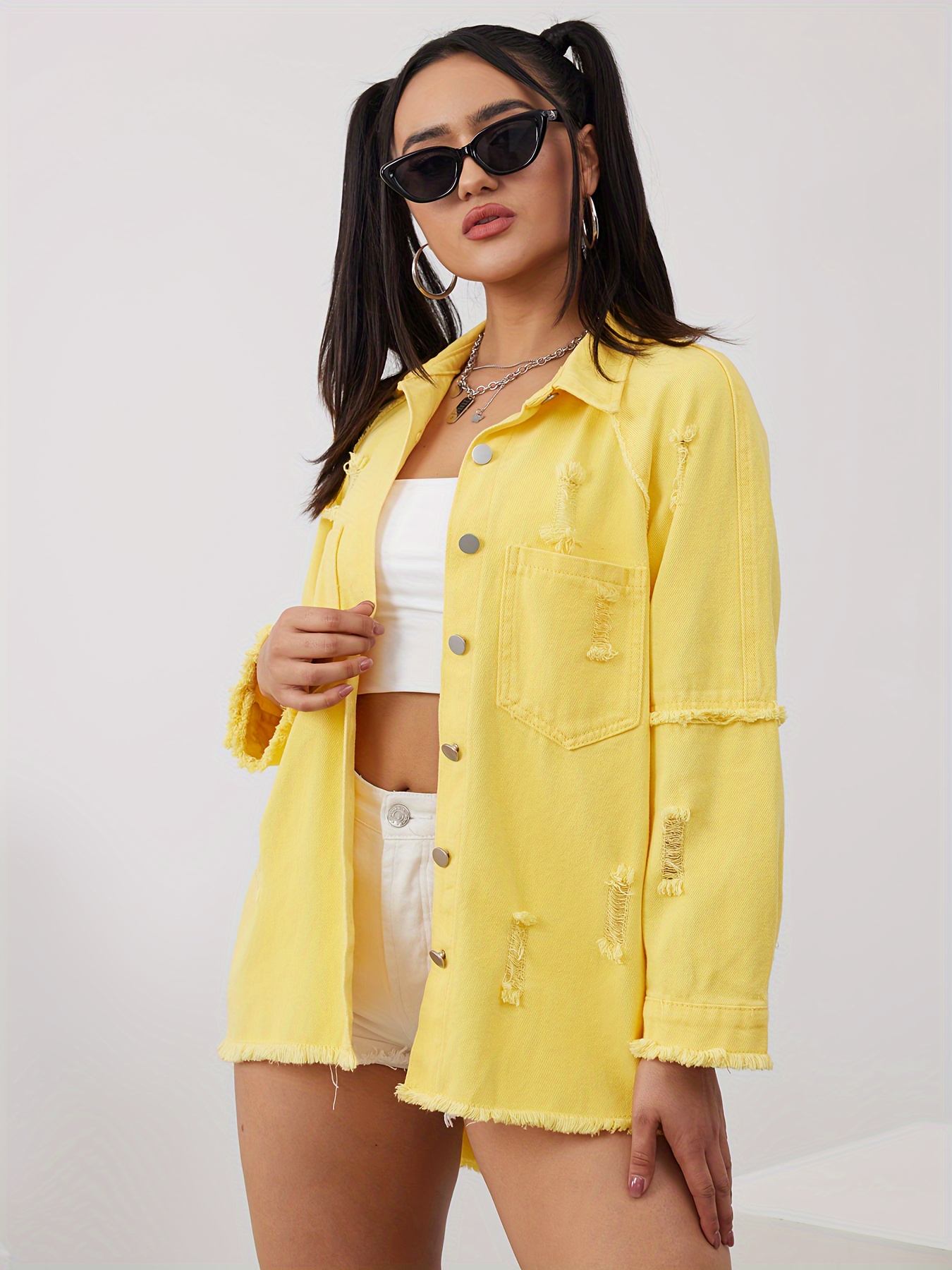 Yellow ripped denim on sale jacket