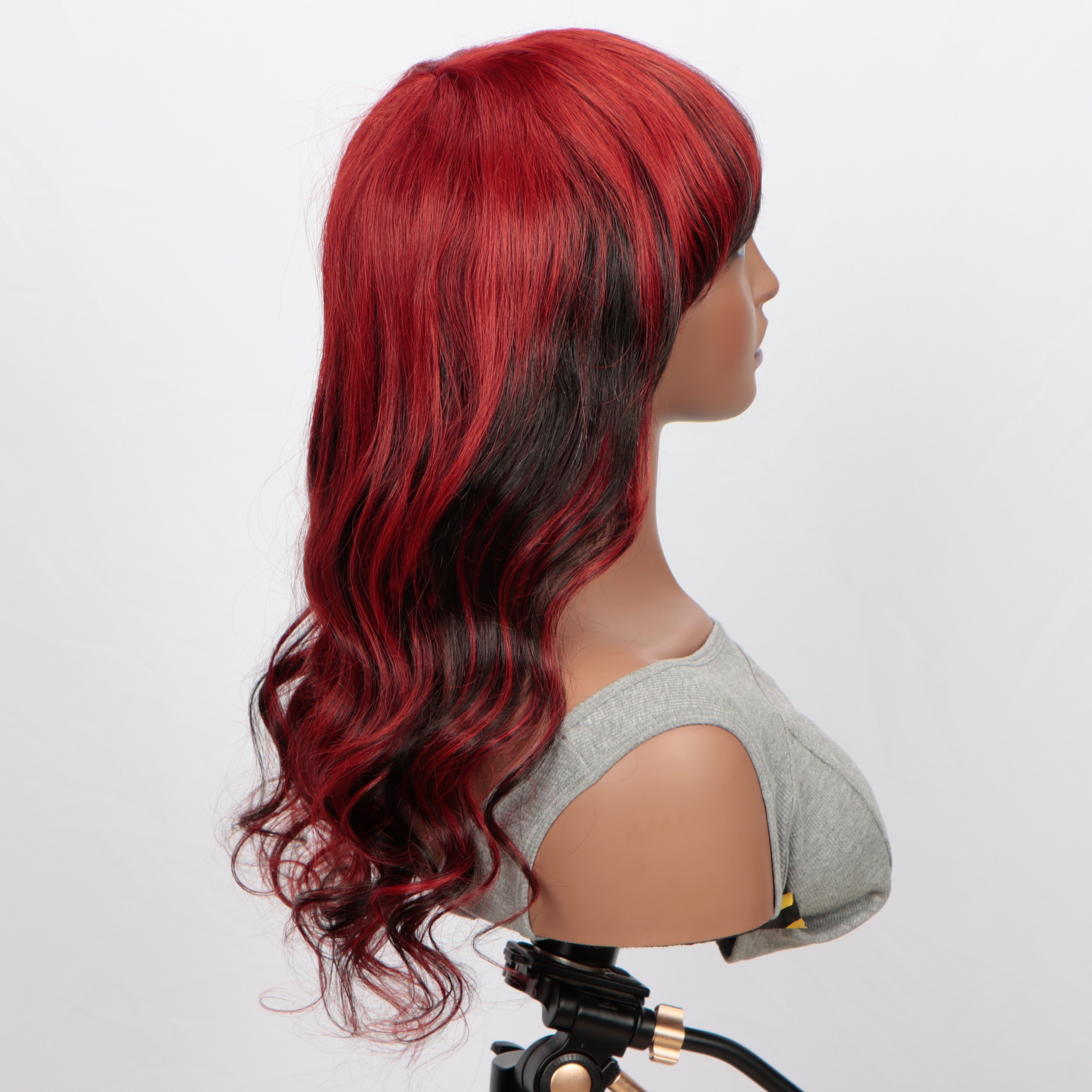 Black Red Highlight Wig Human Hair Bangs Ombre Dark Burgundy - Temu