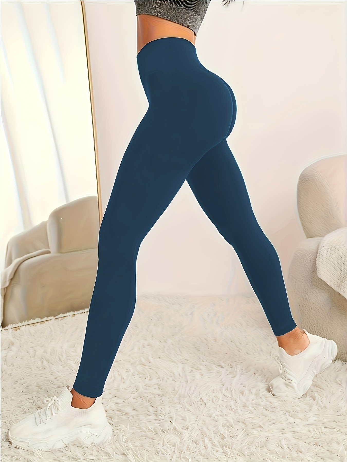 Womens High Waist Solid Cotton Yoga Pants Work Out Leggings w