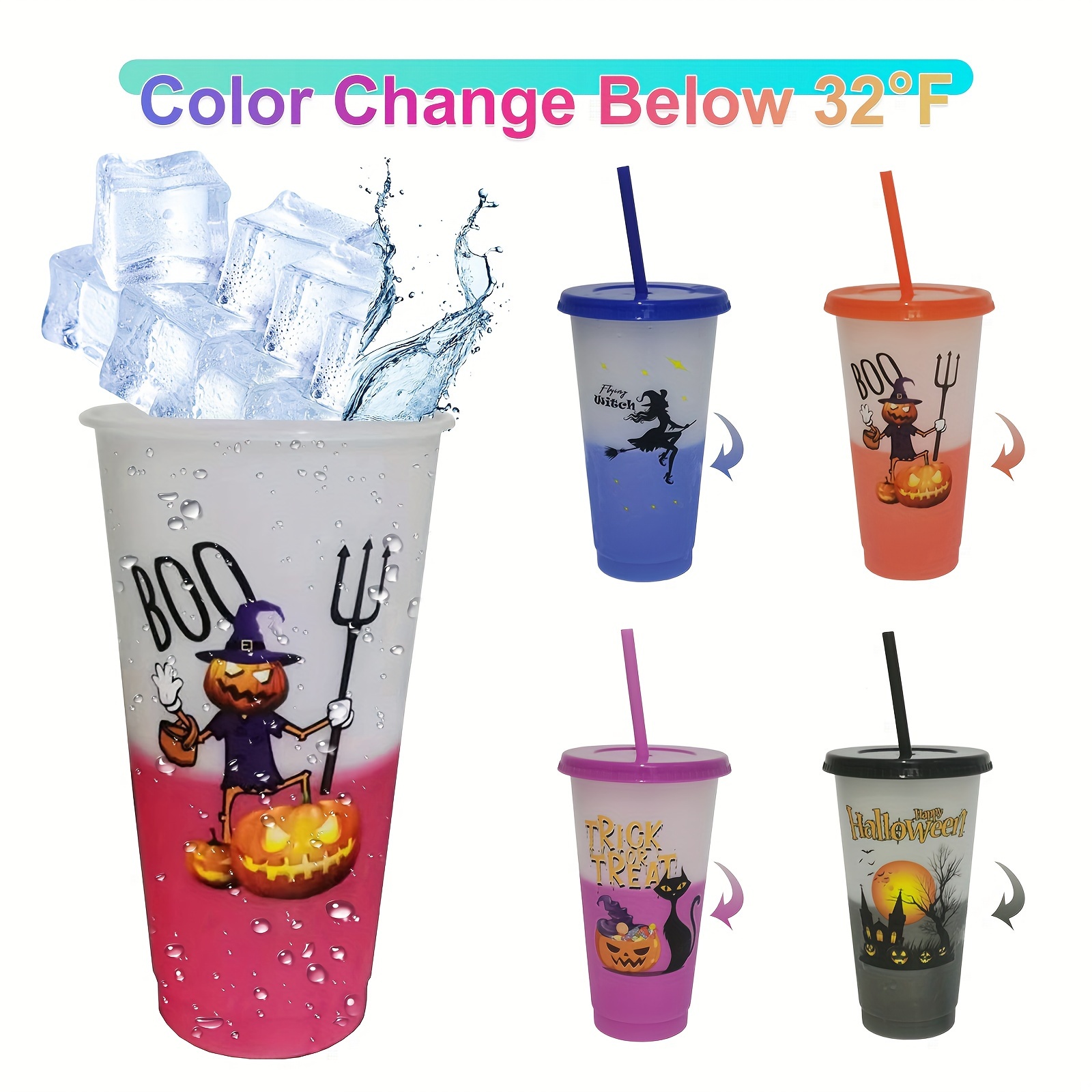 5 Packs Halloween Color Changing Cups with Lids and Straws - Halloween  Decorations Indoor Home, 24oz/710ml Plastic Tumblers Bulk, Reusable Cups  with Dark Castle, Pumpkin Warrior, Flying Witch, Black Cat, Trick or