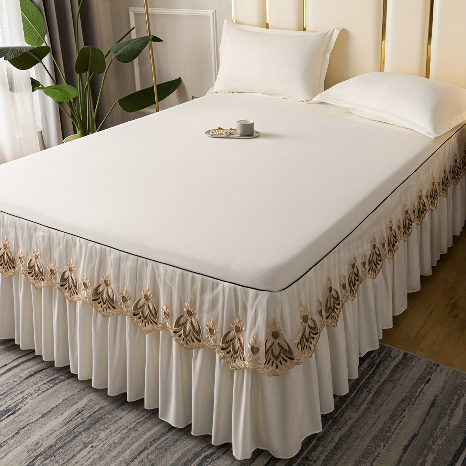 Embroidered bed skirt clearance queen