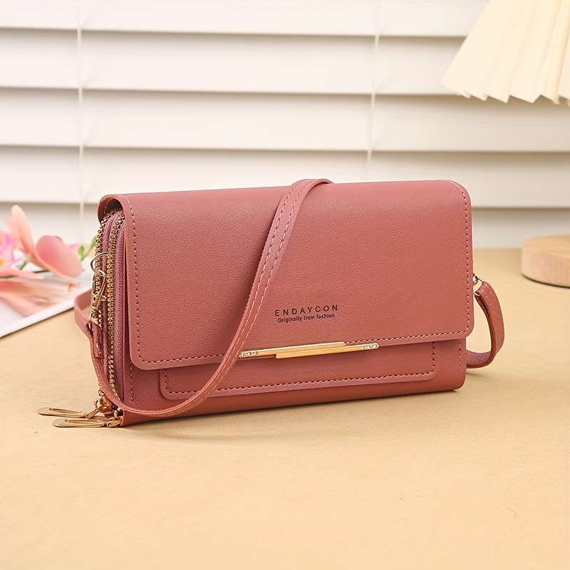 Cell Phone Bag, PU Leather Crossbody Cellphone Purse for Women Shoulder Bag  Wallet Handbag with Shoulder Strap-Pink
