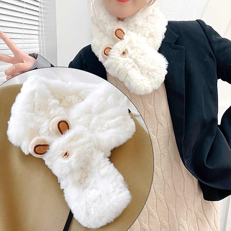 Long Strip Soft Warm Plush Scarf Simple Monochrome Basic Imitation Rabbit  Fur Fluffy Neck Scarf Autumn Winter Coldproof Versatile Scarf - Temu