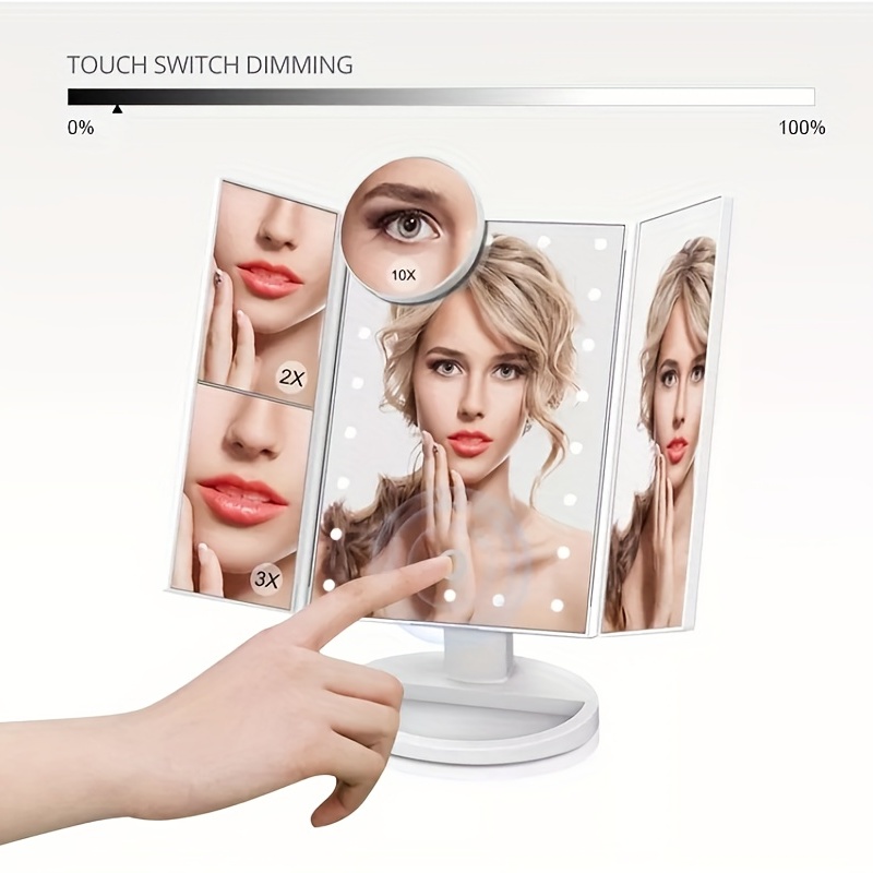 Espejo De Maquillaje De Tocador Iluminado De Tres Pliegues Con Aumento De  3X NEW