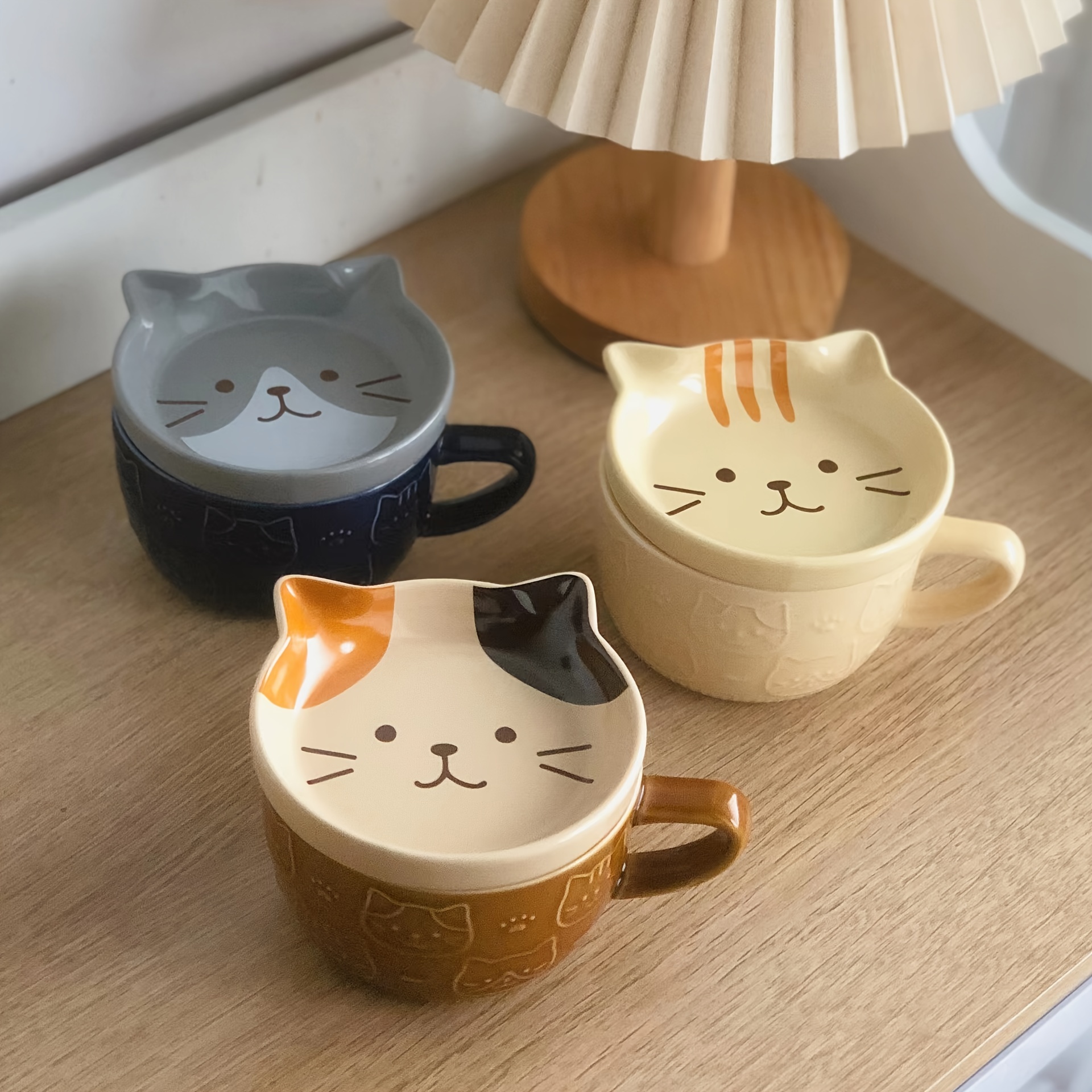 1pc Cute Ceramic Cat Mugs With Lids Or Coaster Novelty Lovely