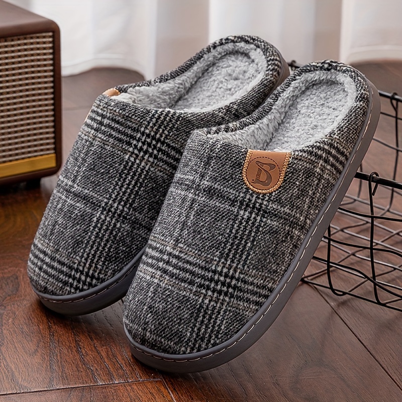 

Men's Plus Size Soft Plush Cozy House Slippers, Lightweight Breathable Anti-skid Slip-on Shoes With Fuzzy Lining For Indoor Walking, Autumn And Winter