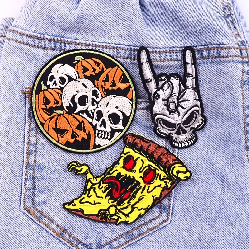 Hippie Patch Embroidered Patches For Clothing Punk Skull Stripes Iron On  Patches On Clothes DIY Hook Loop Badges On Backpack