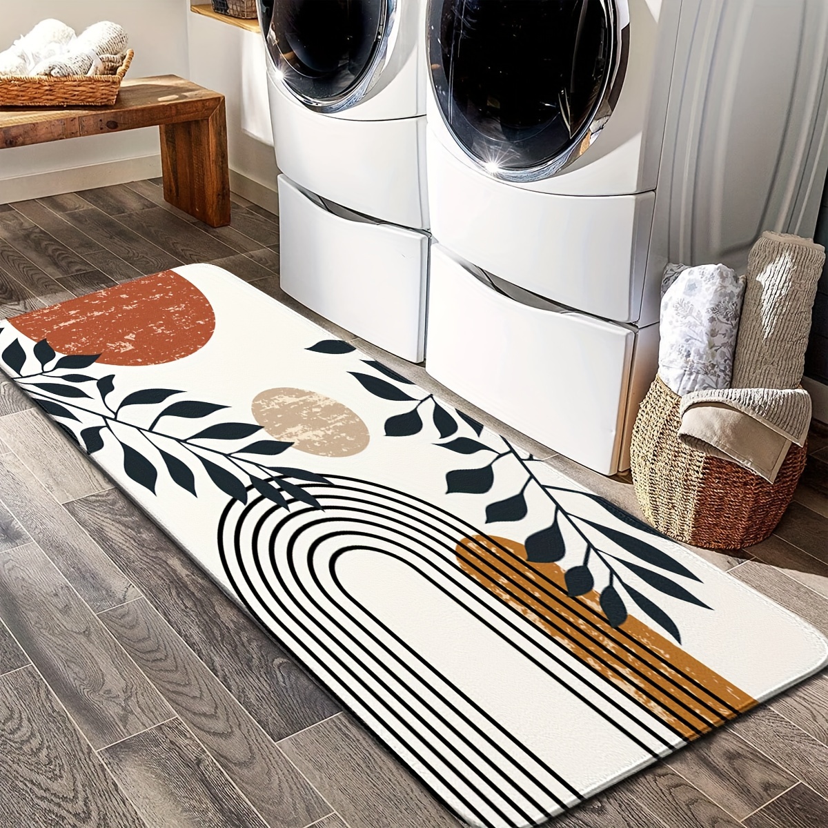 1pc Home Anti-slip Floor Mat Home Floor Mat Foot Mat Versatile Wood Grain Kitchen Rug Bathroom Floor Mat Abstract Leaf Multiple Sizes