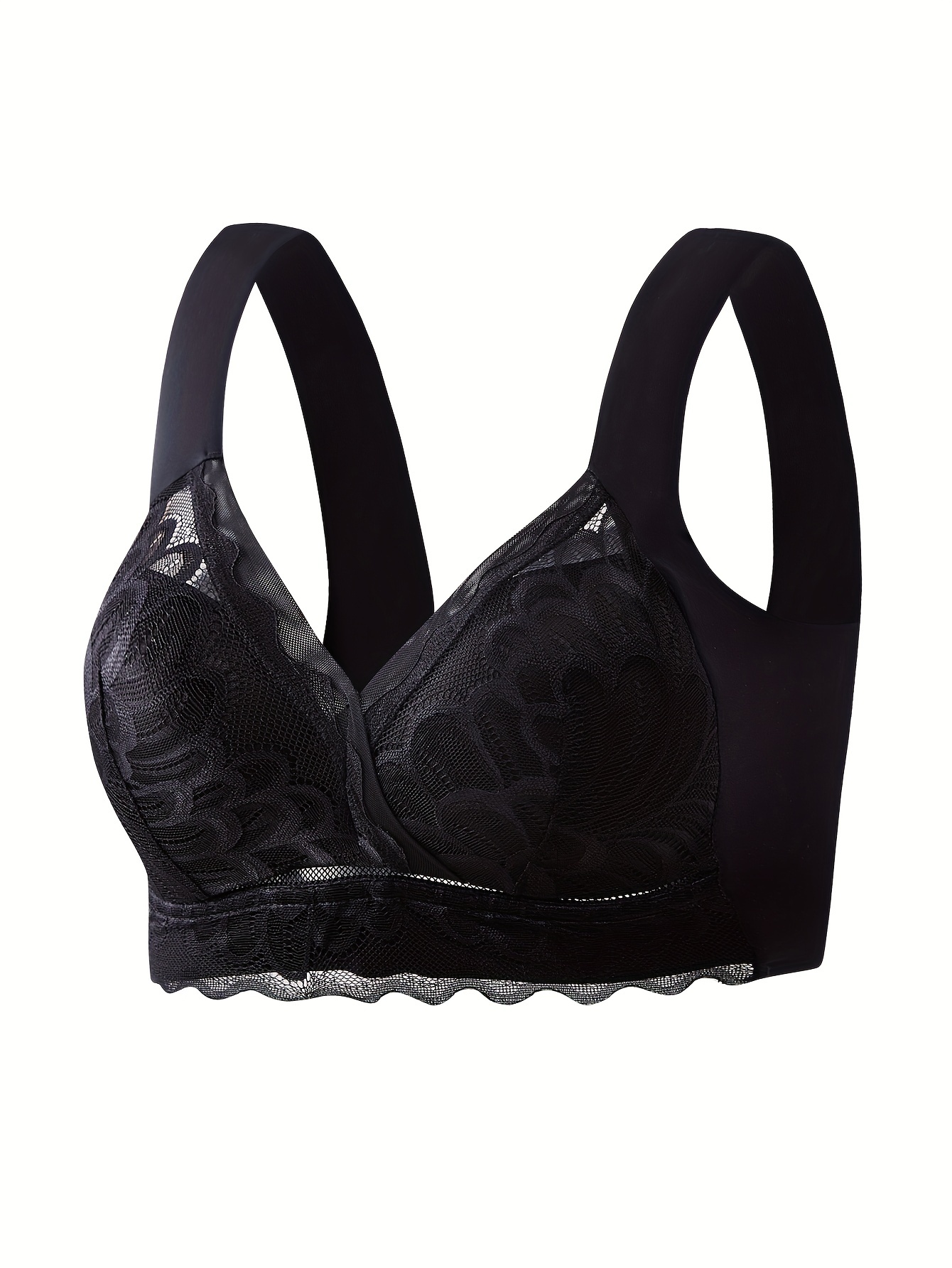 Contrast Lace Wireless Bra Comfy Breathable Scallop Trim - Temu