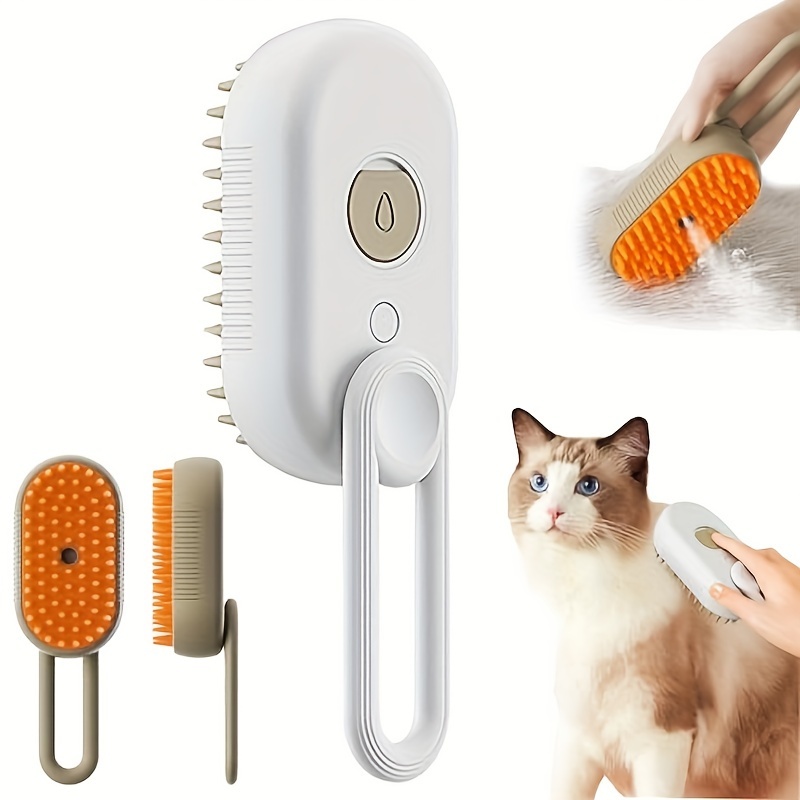 Steamy Cat Brush - 3 In1 Cat Steamy Brush, Self Cleaning Steam Cat Brush,  Cat Steamer Brush for Massage, Cat Hair Brush for Removing Tangled and